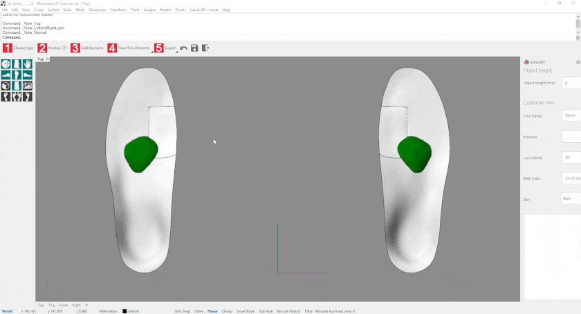 Export with insole thickness