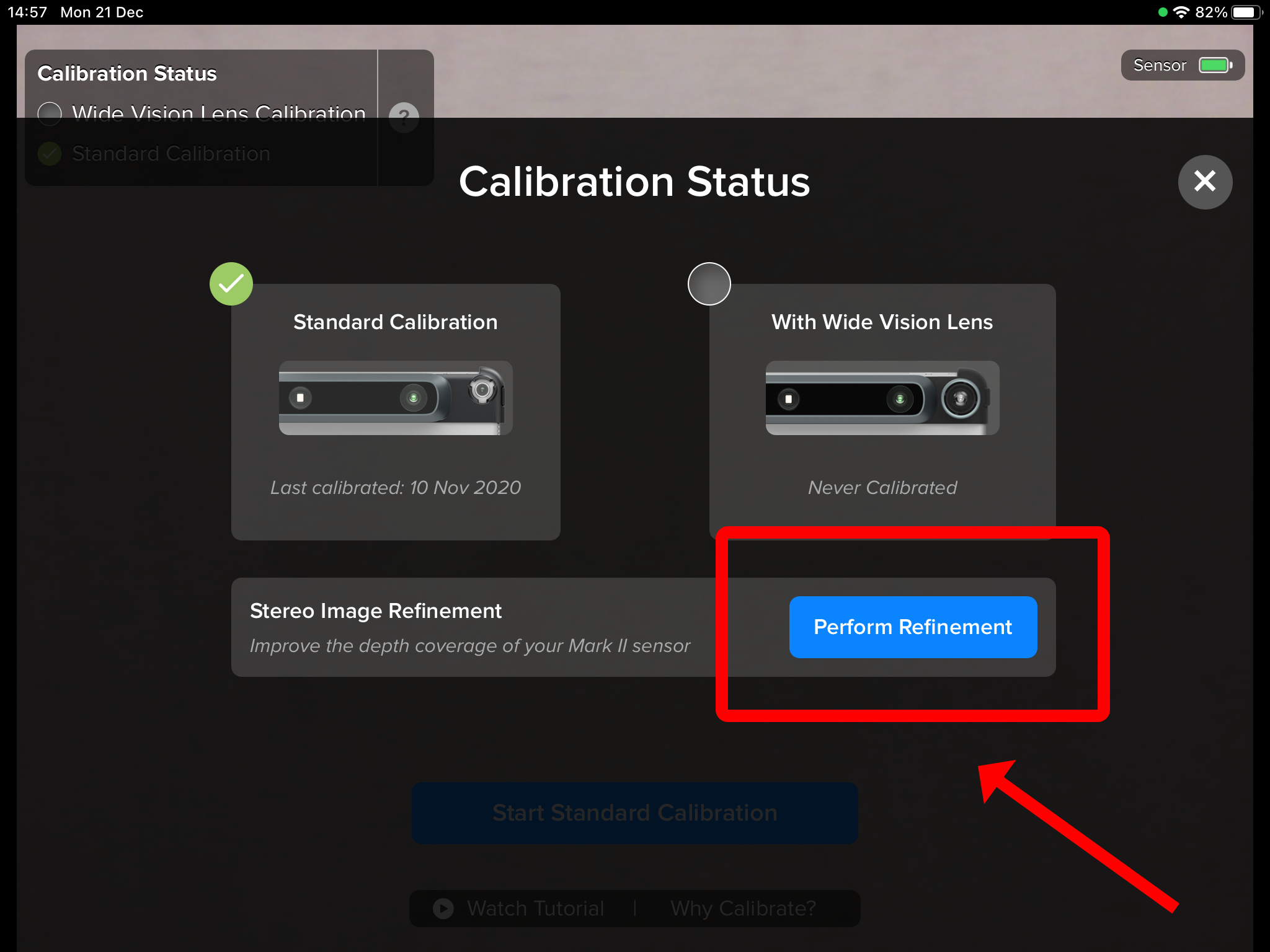 Select standard calibration, Click Perform Refinement