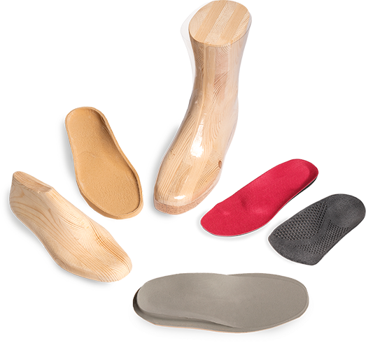 Production image with insoles, shoe lasts and supplements with different production methods