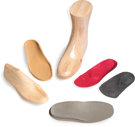 Production image with insoles, shoe lasts and supplements with different production methods